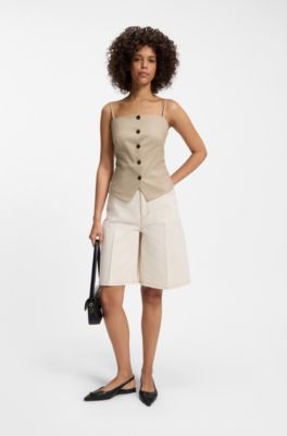 Waistcoat-style slim-fit top with sparkling pinstripe, Beige