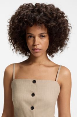 Top slim fit stile gilet in scintillante gessato, Beige