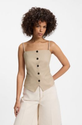 Slim-Fit Top im Anzugwesten-Stil mit glitzernden Nadelstreifen, Beige
