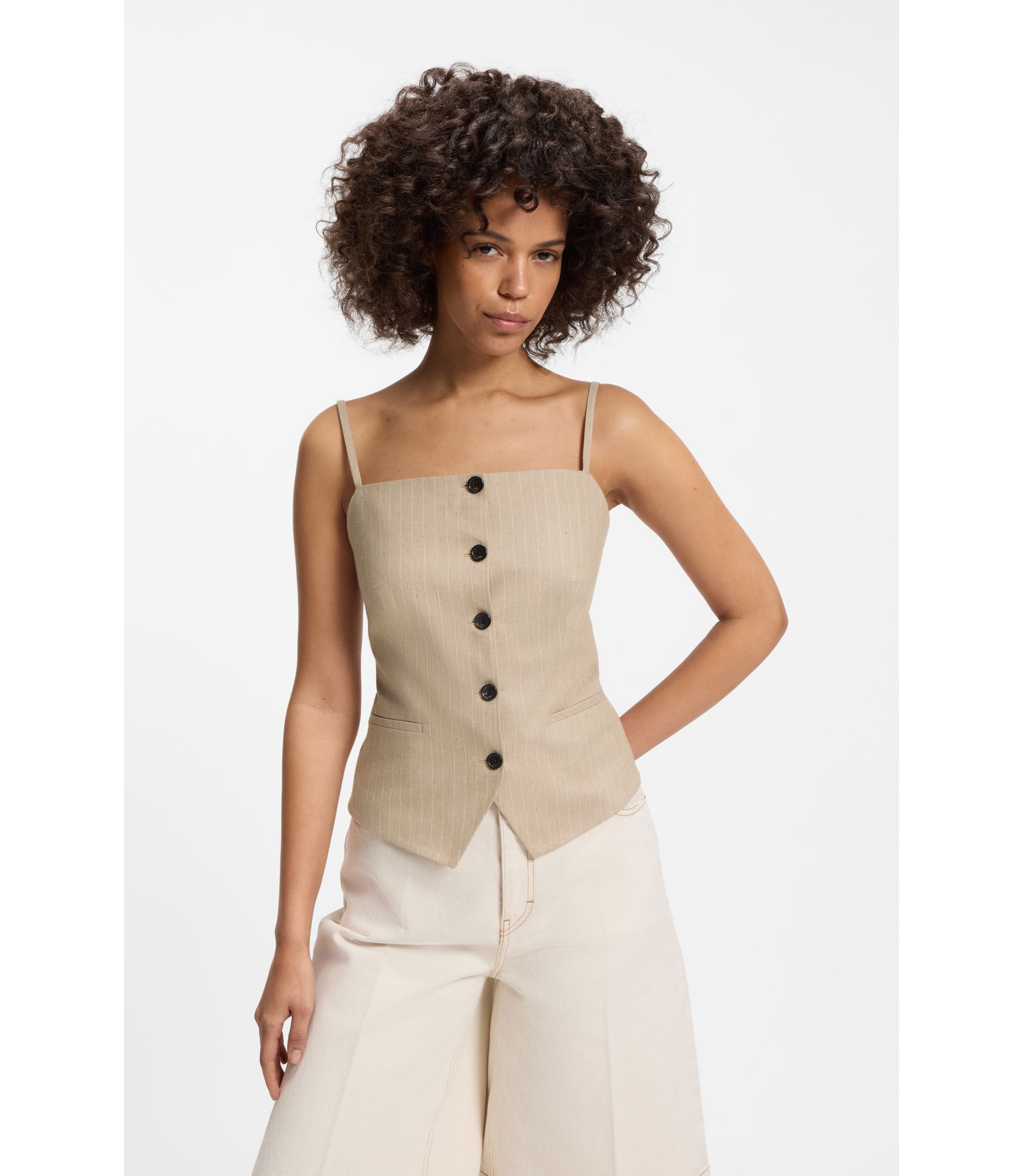 Slim-Fit Top im Anzugwesten-Stil mit glitzernden Nadelstreifen