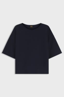 Relaxed-fit trui van katoen en scheerwol, Donkerblauw
