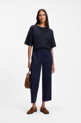 Relaxed-fit trui van katoen en scheerwol, Donkerblauw