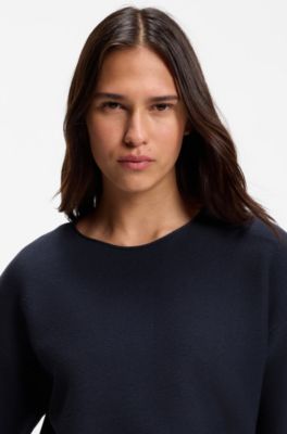 Relaxed-fit trui van katoen en scheerwol, Donkerblauw