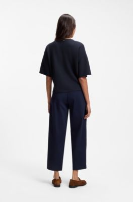 Relaxed-fit trui van katoen en scheerwol, Donkerblauw