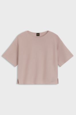 Relaxed-fit sweater in cotton and virgin wool, light pink