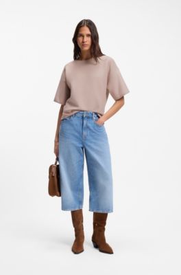 Maglione relaxed fit in cotone e lana vergine, Rosa chiaro