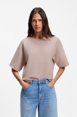Relaxed-fit sweater in cotton and virgin wool, Light Pink