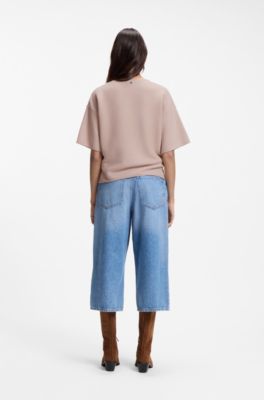 Relaxed-fit sweater in cotton and virgin wool, light pink