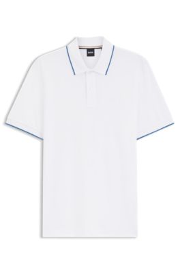Cotton-piqu&eacute; polo shirt with embroidered logo, White