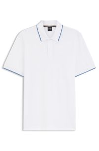 Cotton-piqu&eacute; polo shirt with embroidered logo, White