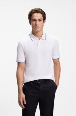 Polo in piqu&eacute; di cotone con logo ricamato, Bianco