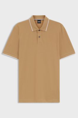 Polo van katoenpiqu&eacute; met logostiksel, Beige