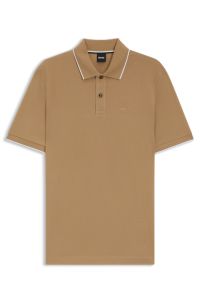 Regular-fit polo shirt in cotton piqué, Beige