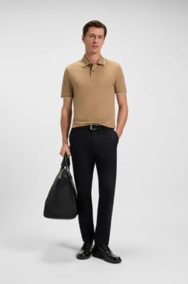 Cotton-piqu&eacute; polo shirt with embroidered logo, Beige
