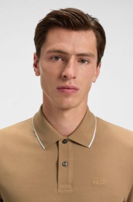 Polo van katoenpiqu&eacute; met logostiksel, Beige