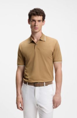 Cotton-piqu&eacute; polo shirt with embroidered logo, Beige