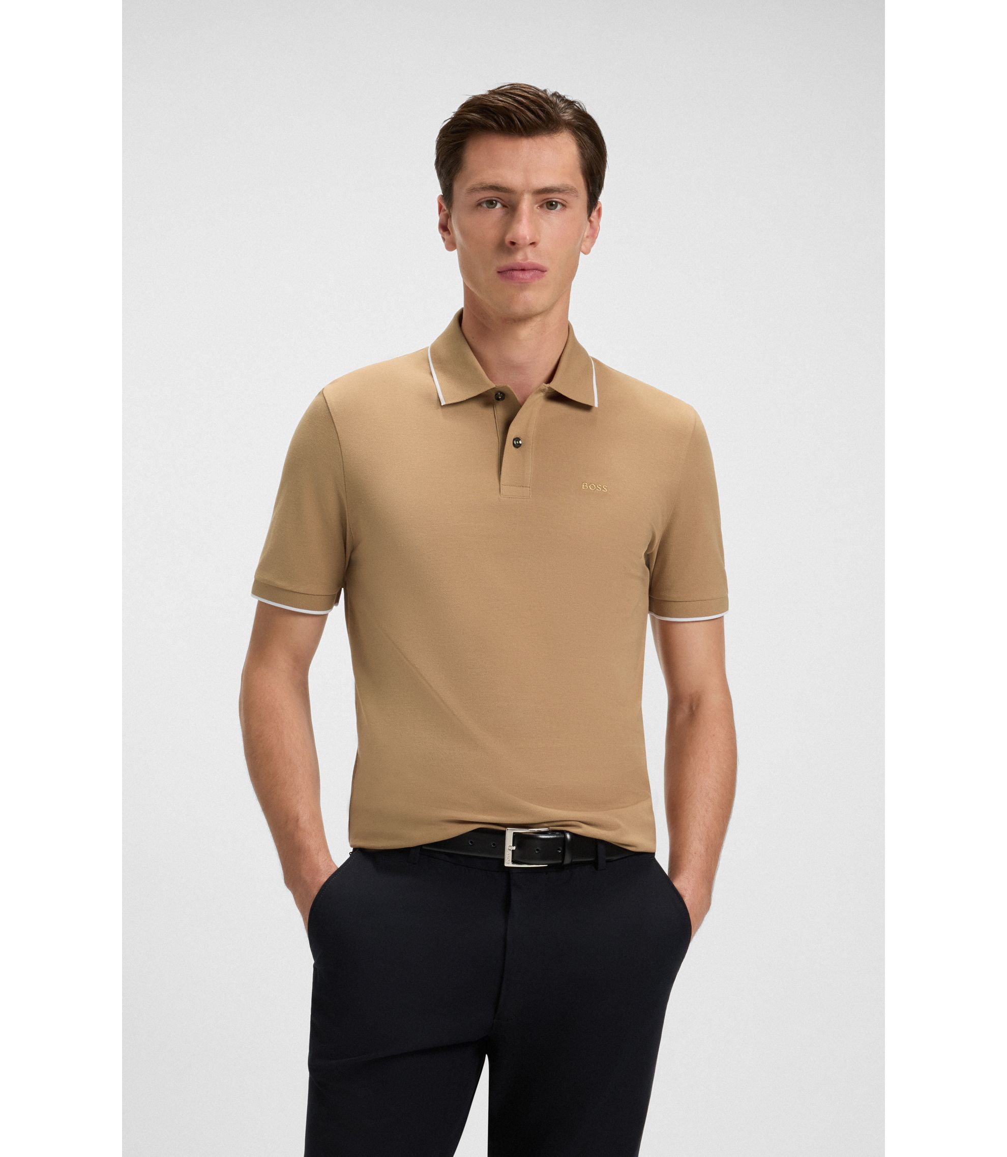 BOSS - レギュラーフィット ポロシャツ コットンピケ - ベージュ