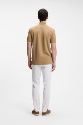 Cotton-piqu&eacute; polo shirt with embroidered logo, Beige