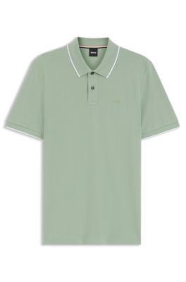 Cotton-piqu&eacute; polo shirt with embroidered logo, Light Green