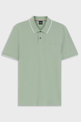 Cotton-piqu&eacute; polo shirt with embroidered logo, Light Green