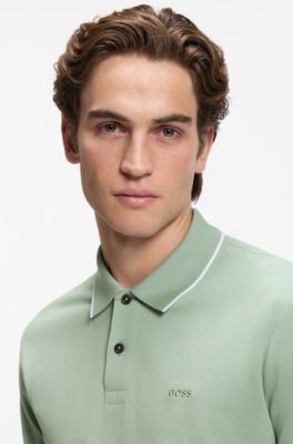 Polo en piqu&eacute; de coton &agrave; logo brod&eacute;, Chaux