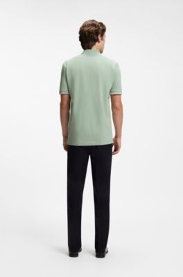 Cotton-piqu&eacute; polo shirt with embroidered logo, Light Green