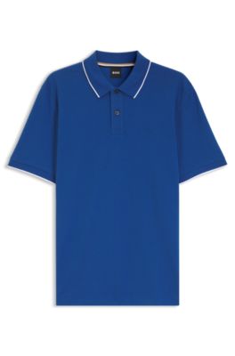 Cotton-piqu&eacute; polo shirt with embroidered logo, Blue