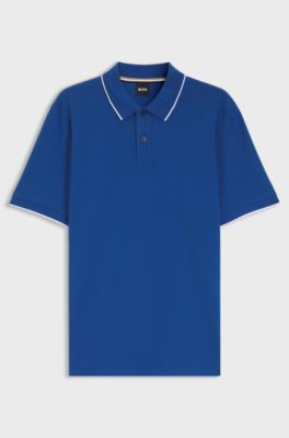 Cotton-piqu&eacute; polo shirt with embroidered logo, Blue