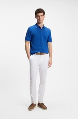 Cotton-piqu&eacute; polo shirt with embroidered logo, Blue