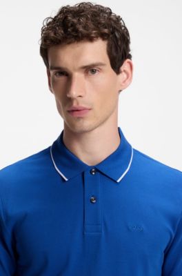 Cotton-piqu&eacute; polo shirt with embroidered logo, Blue