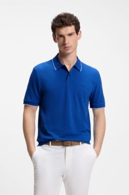Cotton-piqu&eacute; polo shirt with embroidered logo, Blue
