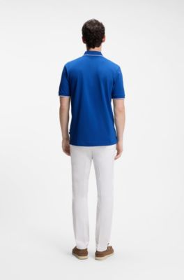 Cotton-piqu&eacute; polo shirt with embroidered logo, Blue