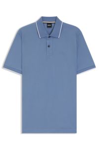 Regular-fit polo shirt in cotton piqué, Blue