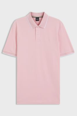 Cotton-piqu&eacute; polo shirt with embroidered logo, light pink