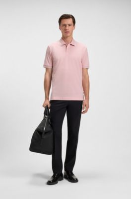 Cotton-piqu&eacute; polo shirt with embroidered logo, light pink