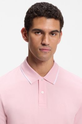 Polo van katoenpiqu&eacute; met logostiksel, Lichtroze