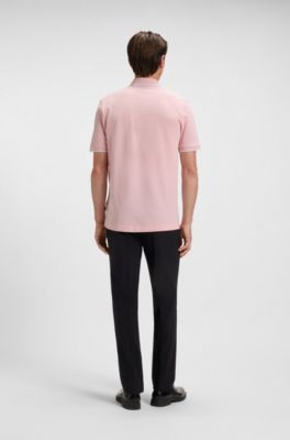 Cotton-piqu&eacute; polo shirt with embroidered logo, light pink