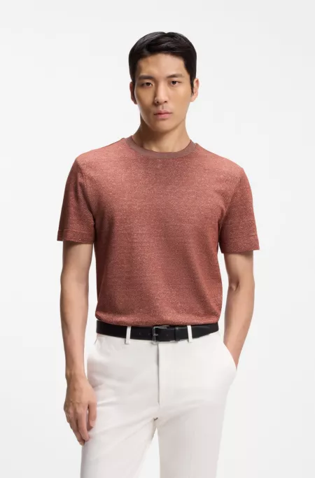 Mouliné-structured T-shirt in cotton, linen and silk