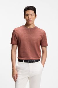 Moulin&eacute;-structured T-shirt in cotton, linen and silk, Red
