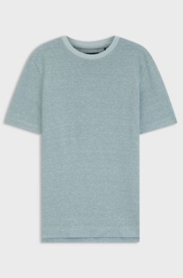 T-shirt structur&eacute; moulin&eacute; en coton, lin et soie, bleu clair