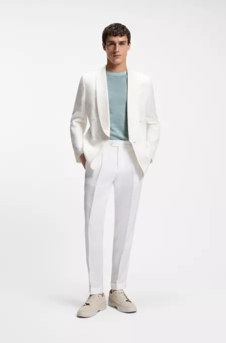 Mouliné-structured T-shirt in cotton, linen and silk
