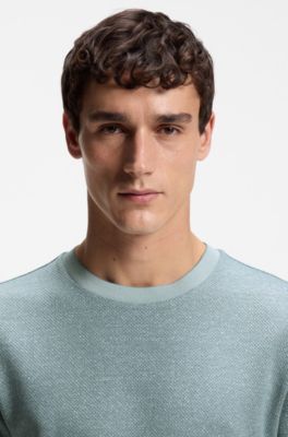 Moulin&eacute;-structured T-shirt in cotton, linen and silk, Light Blue