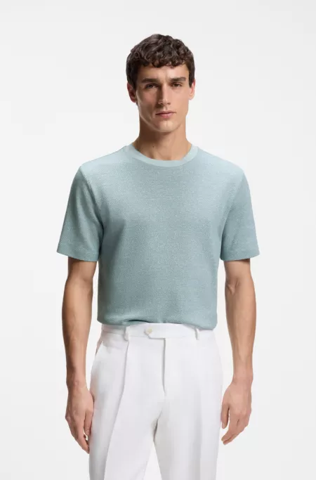 Mouliné-structured T-shirt in cotton, linen and silk