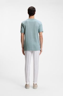 Moulin&eacute;-structured T-shirt in cotton, linen and silk, Light Blue