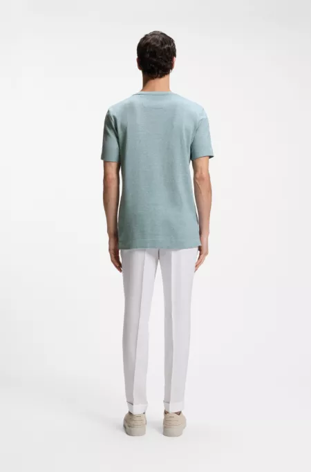 Mouliné-structured T-shirt in cotton, linen and silk