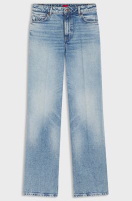 Jeans aus blauem Stretch-Denim mit weitem Beinverlauf, Hellblau