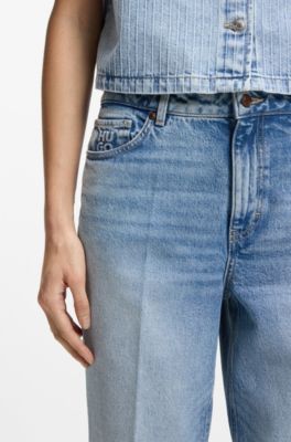 Wide-leg jeans in blue stretch denim, Light Blue