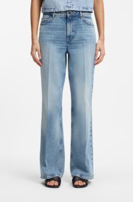 Wide-leg jeans in blue stretch denim, Light Blue