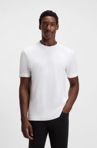 Camiseta de punto de algodón con ribete en las mangas, Blanco