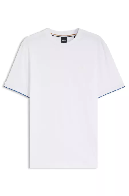 Cotton-jersey T-shirt with striped cuffs